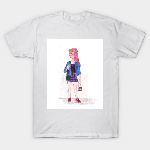 Pink Hair don't care - drawing T-Shirt by Le petit fennec